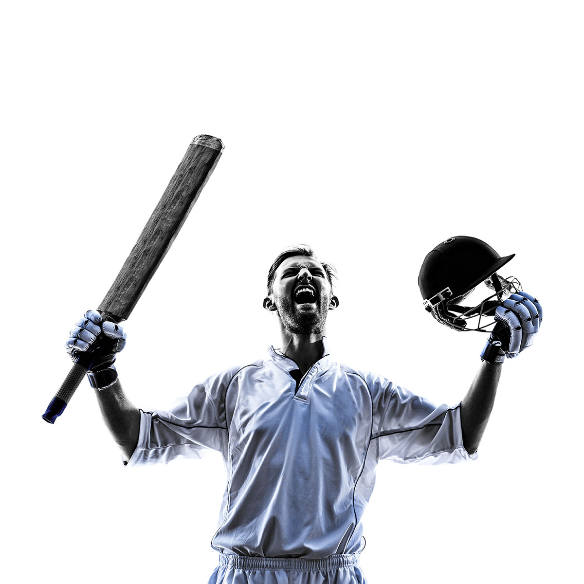 Cricket,Player,Portrait,In,Silhouette,Shadow,On,White,Background